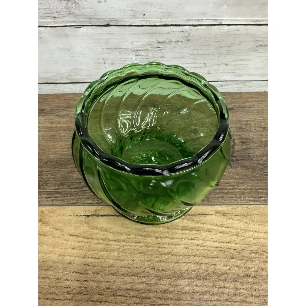 Vintage Emerald Green Glass Thumbprint Pedestal Candy Dish Bowl Planter